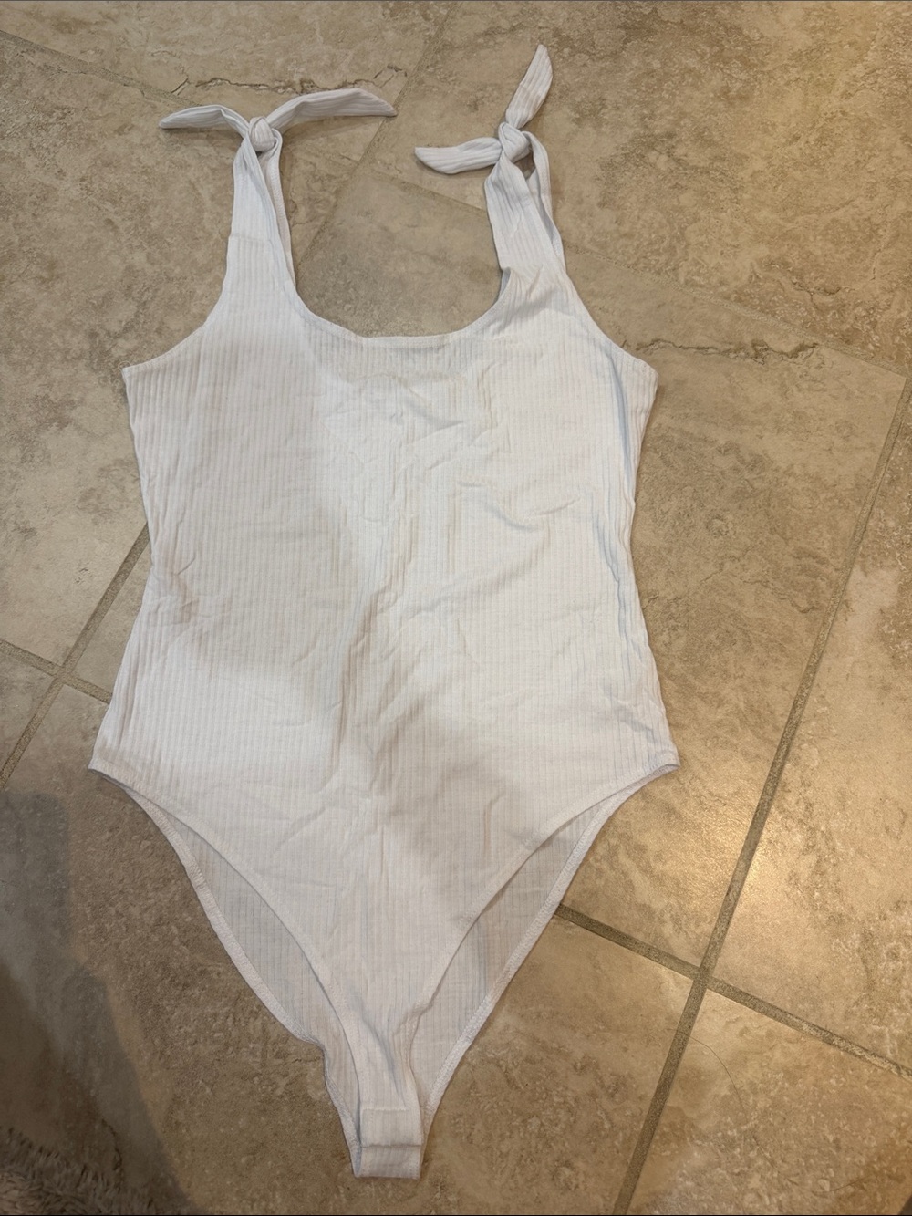 Socialite White Ribbed Tie-Shoulder Bodysuit